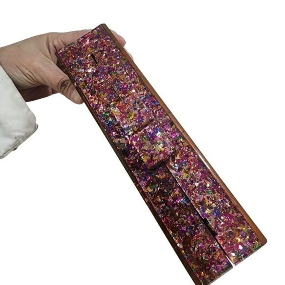 Evil Eye Clutch Womens Small Pink Glitter Statement Party Bag Boho Party Gala - Picture 3 of 10